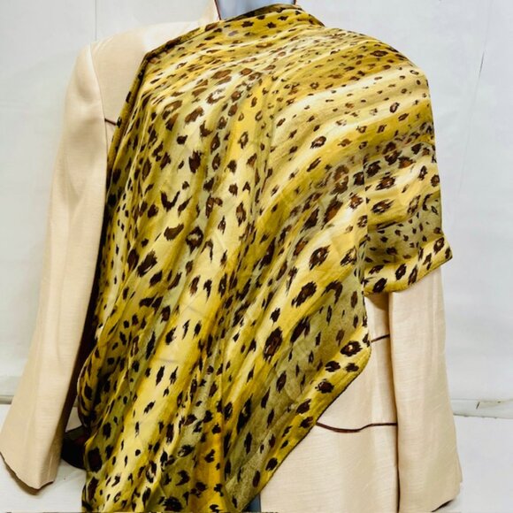 BillBlass 100% silk chiffon, green olive  gold leapard crectangle, size 64x32(48 - Picture 7 of 8